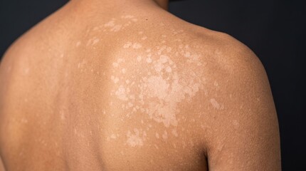 Fototapeta premium Back view of person showing tinea versicolor fungal skin infection with discolored spots