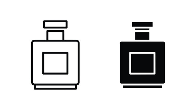 Luxury perfume bottle icon set in minimalist outline and solid black vector graphic design style