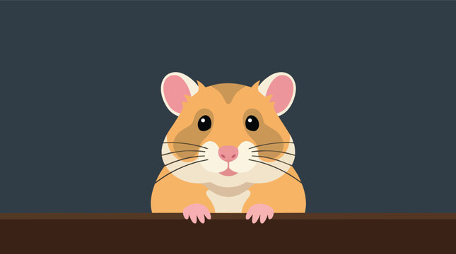 Cute hamster peeking over edge curious rodent minimalist flat vector illustration for pet care branding