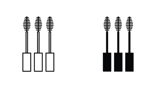 Mascara wand applicator icon set for eye makeup and beauty product branding in flat vector style