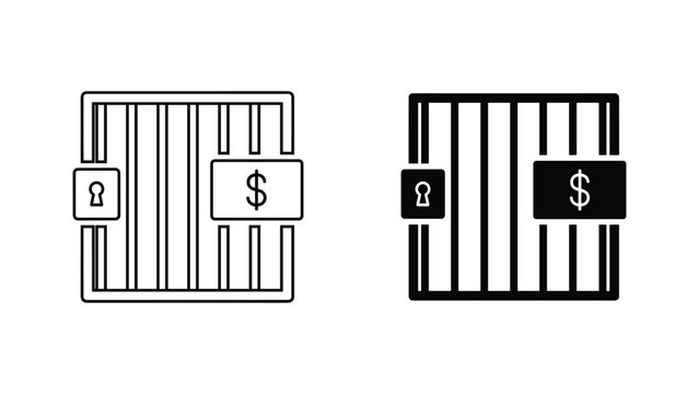Financial prison cell icon with dollar sign representing debt or restricted monetary assets concept