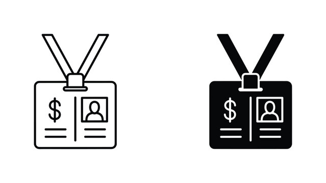 Employee identification badge icon with dollar sign for corporate finance or payroll systems