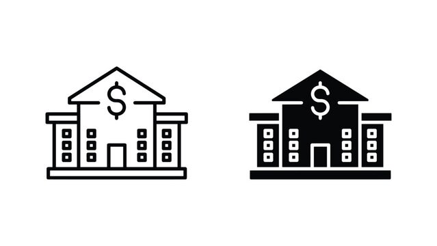 Professional bank building icon with dollar sign for financial institution or investment branding