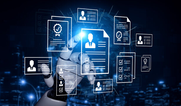 Futuristic robotic hand interacting with digital documents and data in a technology-themed environment showcasing AI integration and information management. Entropy.