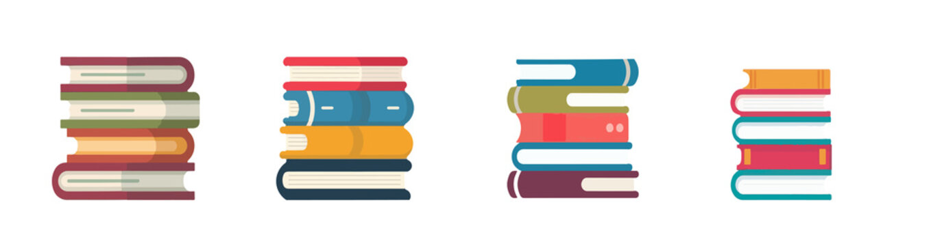 Template  illustration of stacked books icon element with a modern flat design style, featuring a combination of straight lines and basic shapes