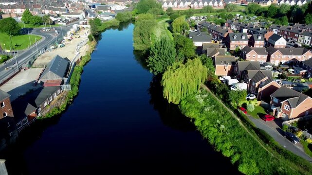 Scenic High Drone Flight Showcasing the Aire and Calder Navigation Waterway