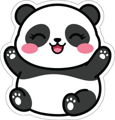 Cute kawaii giant panda bear smiling with raised paws sticker cartoon vector illustration © Lalchan