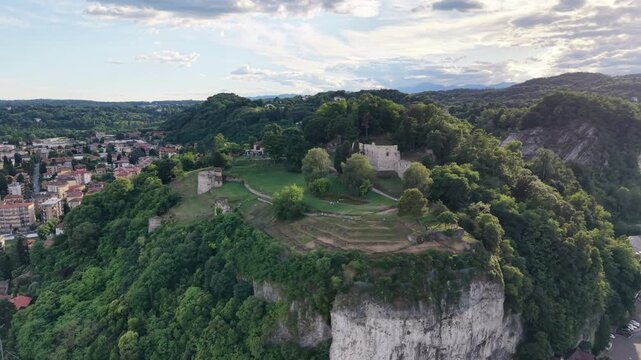 Aerial view of Parco della Rocca Borromeo in Arona, Italy