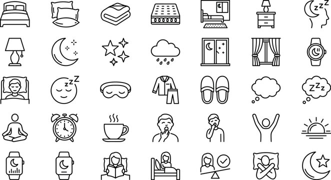 Healthy sleep routine bedroom furniture comfort and relaxation line iconHealthy sleep routine bedroom furniture comfort and relaxation line icon