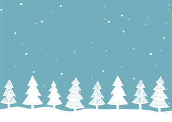 Obraz premium A winter background with spruce trees in the snow, in a Scandinavian minimalist style, set against a turquoise background.