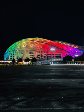 Russia Sochi June 25, 2026: Night view of Fisht Football Stadium