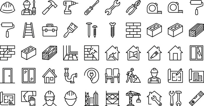 House construction building tools repair and home renovation line iconHouse construction building tools repair and home renovation line icon
