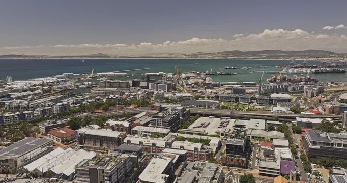 Cape Town South Africa Aerial v53 flyover above Green Point and De Waterkant toward the VA Waterfront harbor, marina and Table Bay - Shot with Mavic 3 Pro Cine - Jan 11th 2024
