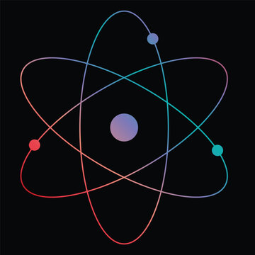 Gradient Atom Icon Illustration Isolated on Black Background, Colorful Science Physics Chemistry Symbol Design