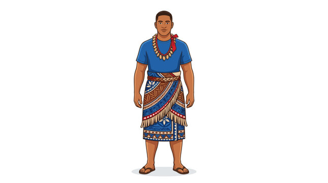 Polynesian man in traditional pacific island clothing.