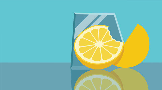Yellow lemon slice with bite mark and citrus wedge minimalist flat vector illustration for organic beverage branding and refreshing food marketing