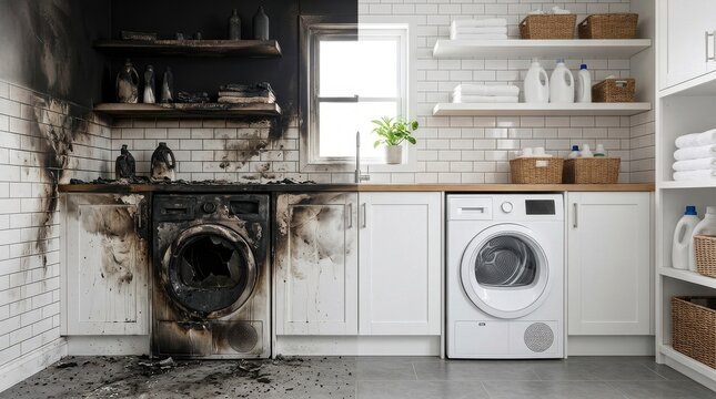 Laundry Room Disaster: Fire Damage Restoration Before and After Transformation