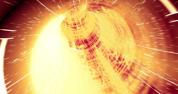 Futuristic space wormhole tunnel animation with glowing light particles and high speed camera drive. 4K 3D Animation.