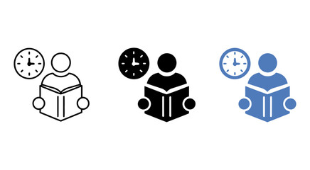 Person reading book with clock icon vector illustration