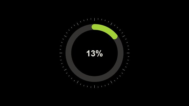 Minimal radial progress indicator animation with circular percentage gauge and digital interface design