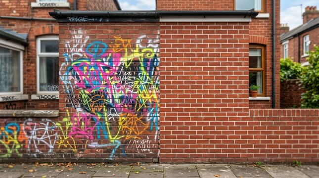 Urban Wall Contrast: Grungy Graffiti Meets Clean Red Brick Section