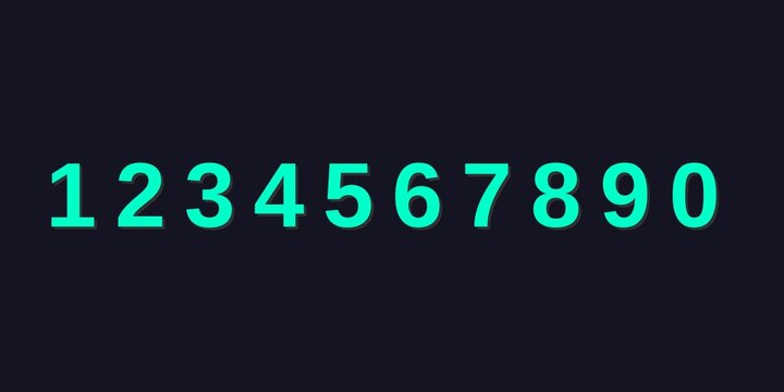 A sequence of teal green numbers from 1 to 0 displayed horizontally on a dark background.