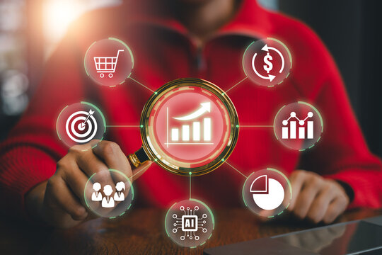 AI sales forecasting concept showing revenue growth, customer analytics, sales performance and predictive business intelligence for data driven decision making.