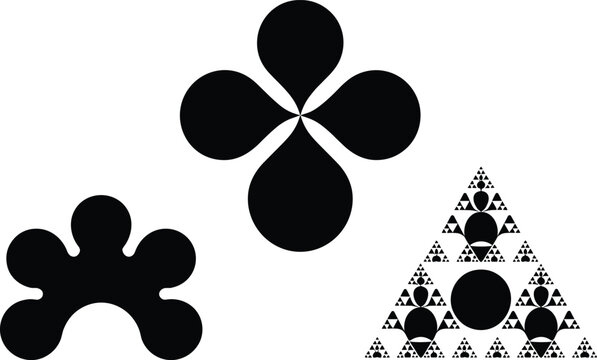 Geometric fractal silhouette icon set illustration, abstract flower triangle vector artwork, pattern design graphic, symmetry emblem symbol, shape motif, minimalist style theme collection