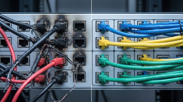 Network Cable Comparison: Damaged Chaotic System versus Organized Efficient Infrastructure