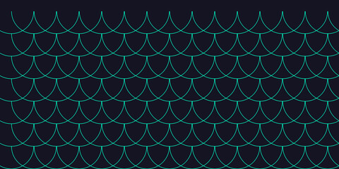 Abstract seamless pattern of teal fish scales on a dark textured background, graphic design element. © Mamstock