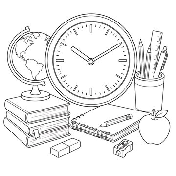 Classroom clock, classroom clock line art, school wall clock, educational clock, analog wall clock, classroom timer, school clock, teaching clock, time learning, clock silhouette, black and white line