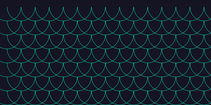 Abstract seamless pattern of teal fish scales on a dark textured background, graphic design element.
