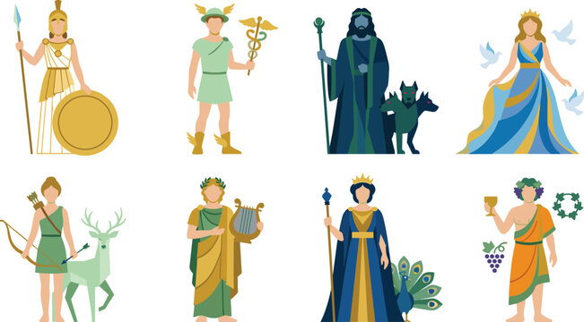 Greek Gods and Goddesses Vector Set Featuring Athena Hermes Hades Aphrodite Artemis Apollo Hera Dionysus