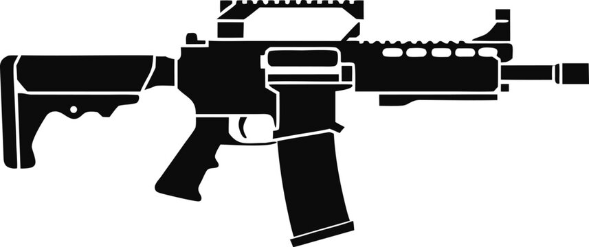 Ar 15 Style Rifle Silhouette Against A White Background Detailed Vector Illustration