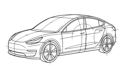 Fototapeta premium Modern Electric Car Line Drawing Vector with Two Doors and Large Wheels