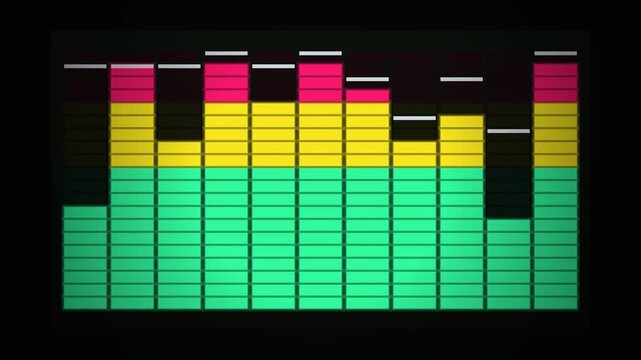 LCD Audio Equalizer Bars Animation, 11 Band Spectrum Visualizer, Seamless Loop