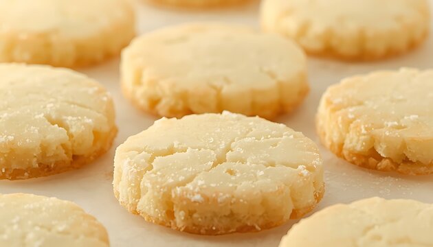 Freshly baked butter shortbread cookies. Homemade sweet biscuits with a golden texture.