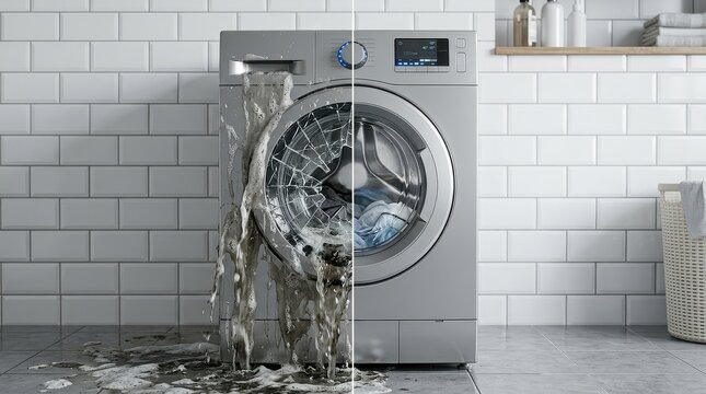 Comparison of Broken and New Washing Machine Before and After Repair