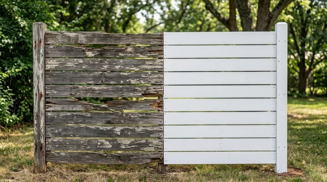 Weathered Fence Panel Restored: Before and After Painting Comparison