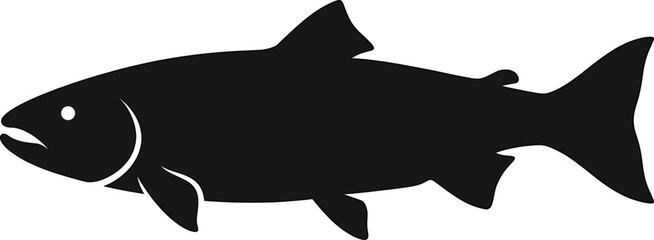 Fototapeta premium Side profile of black salmon fish silhouette isolated on transparent background vector.