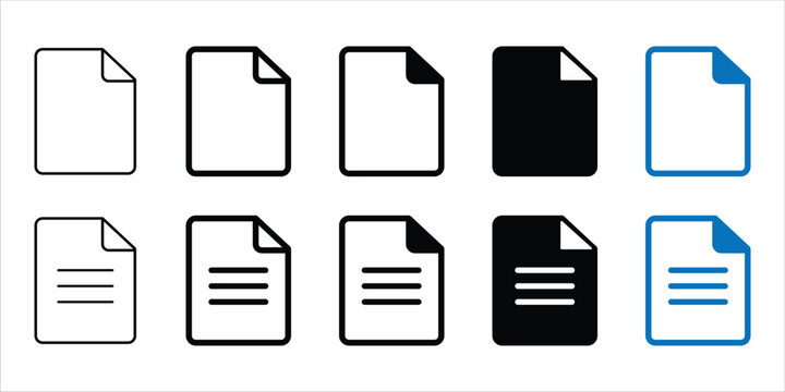 Set of document file icons in various line and solid vector styles isolated
