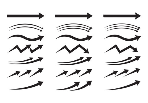 Professional arrow set with various movement directions and styles isolated on white background