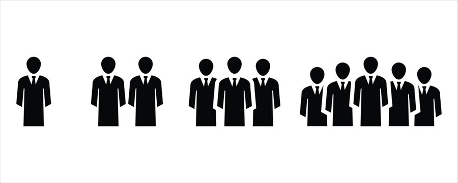 Business people group icons set showing team growth and corporate hierarchy isolated on white backdrop