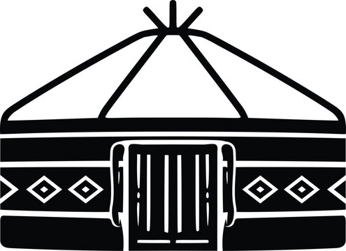 Traditional yurt dwelling icon for nomadic people with decorative geometric patterns isolated on transparent background