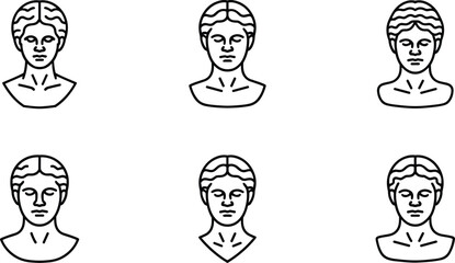 Ancient Greek goddess statue bust line icon collection bundle with minimalist classic marble sculpture head variations © Rakha