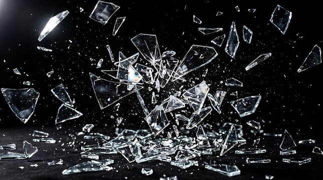 Abstract background featuring multiple transparent glass shards floating in deep darkness.