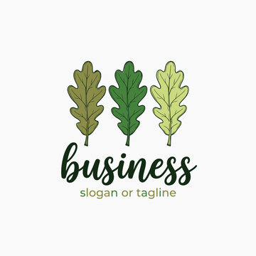 Three stylized oak leaves nature business logo.