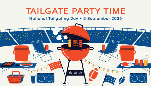 Vibrant tailgate party celebration with grilled food and football sports fun