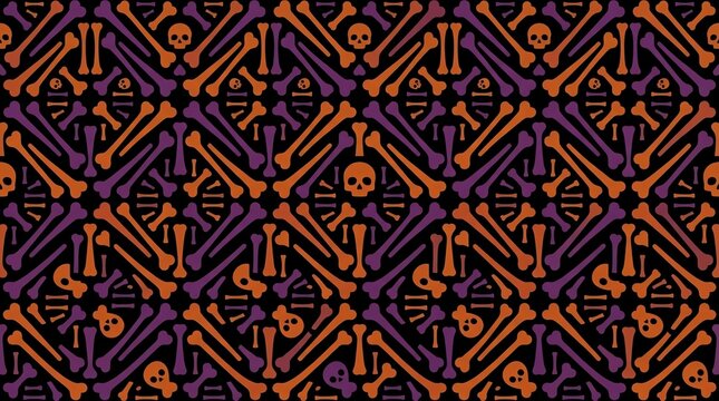 Symmetrical skull and bones pattern in purple and orange