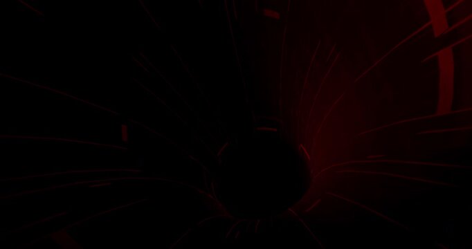 Seamless loop 3D animation of a dark digital tunnel filled with bright glowing light streaks. 4K 3D Animation.